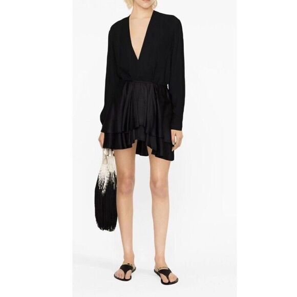 forte_forte Italy Size 0 BLACK Layered Design Silk Short Skirt - Picture 6 of 13